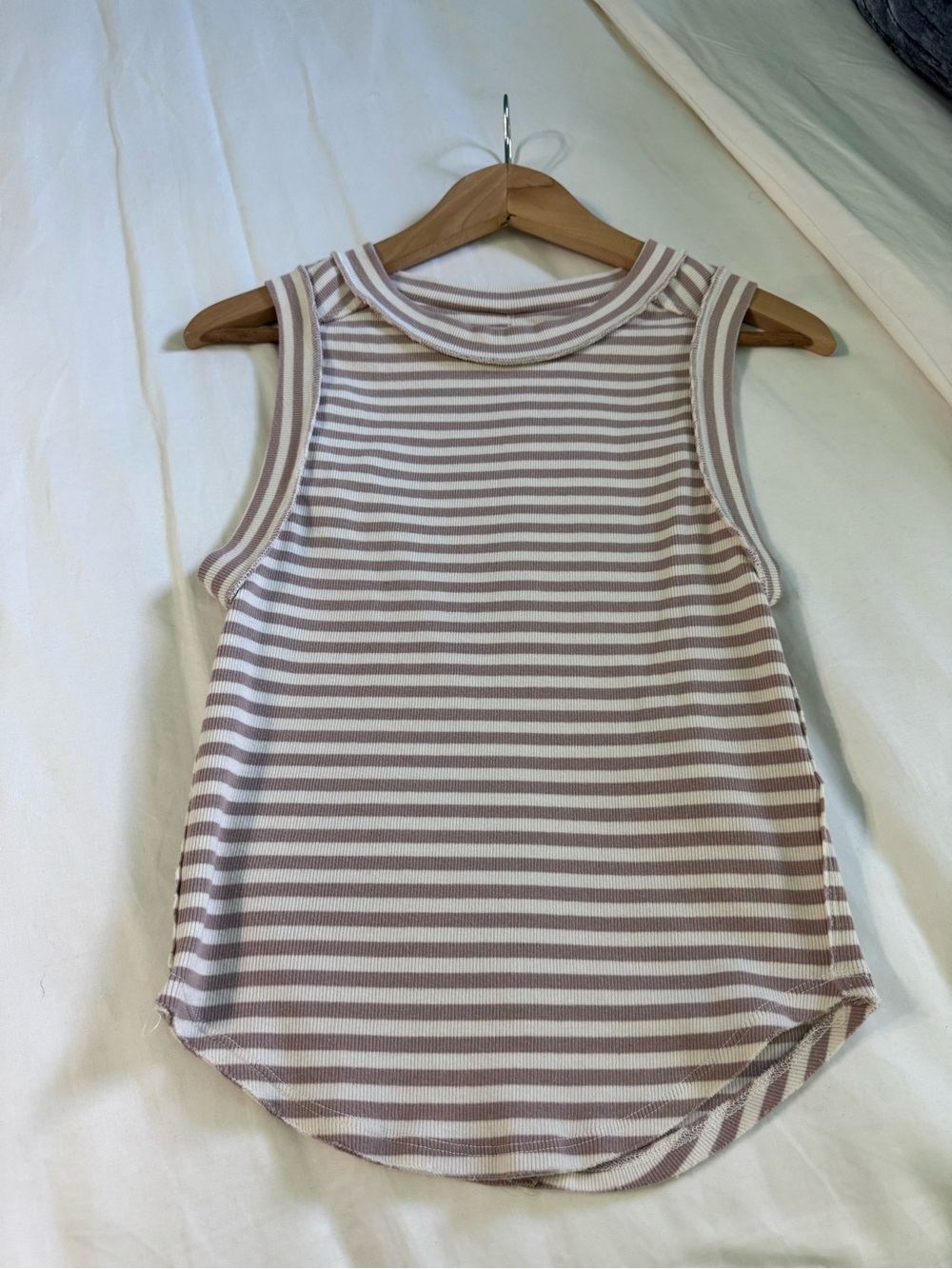 Free People Striped Sleeveless Tank in Taupe and White
